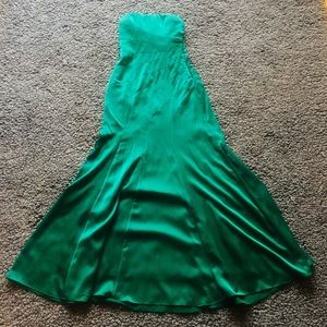 Emerald green satin strapless fit & flare gown